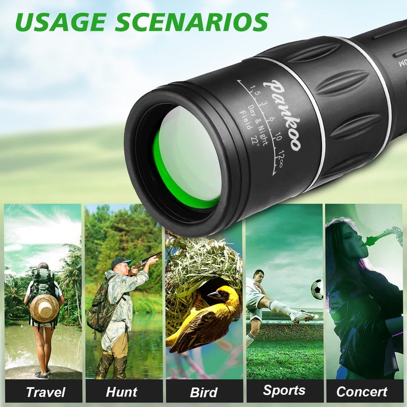 Pankoo 16X52 Monocular, Birthday Gifts for Men Dad Husband Him, Telescope High Powered for Adults, 2023 Power Prism Compact Monoculars for Adults Kids, Gadgets for Men, Valentines Gifts Ideas - Image 5